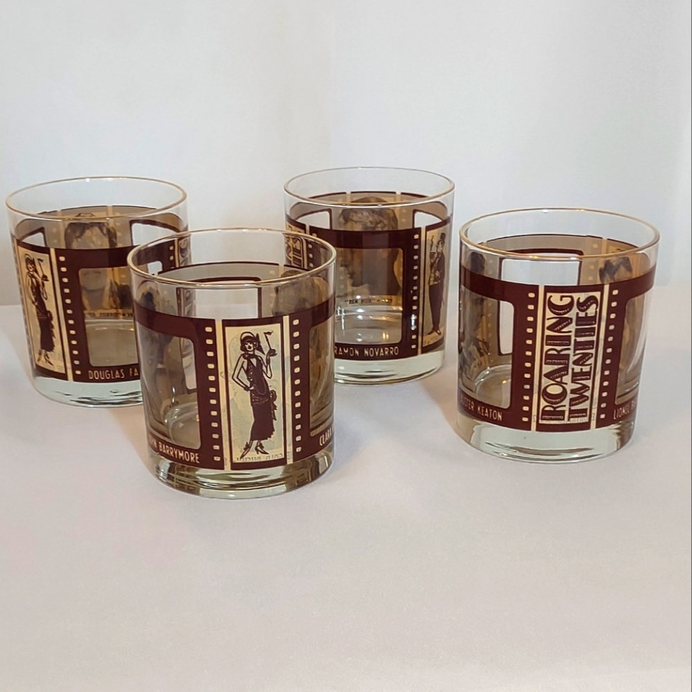 Vintage 1970s Roaring Twenties Rocks Glasses Movie Themed Barware - Set Of 4